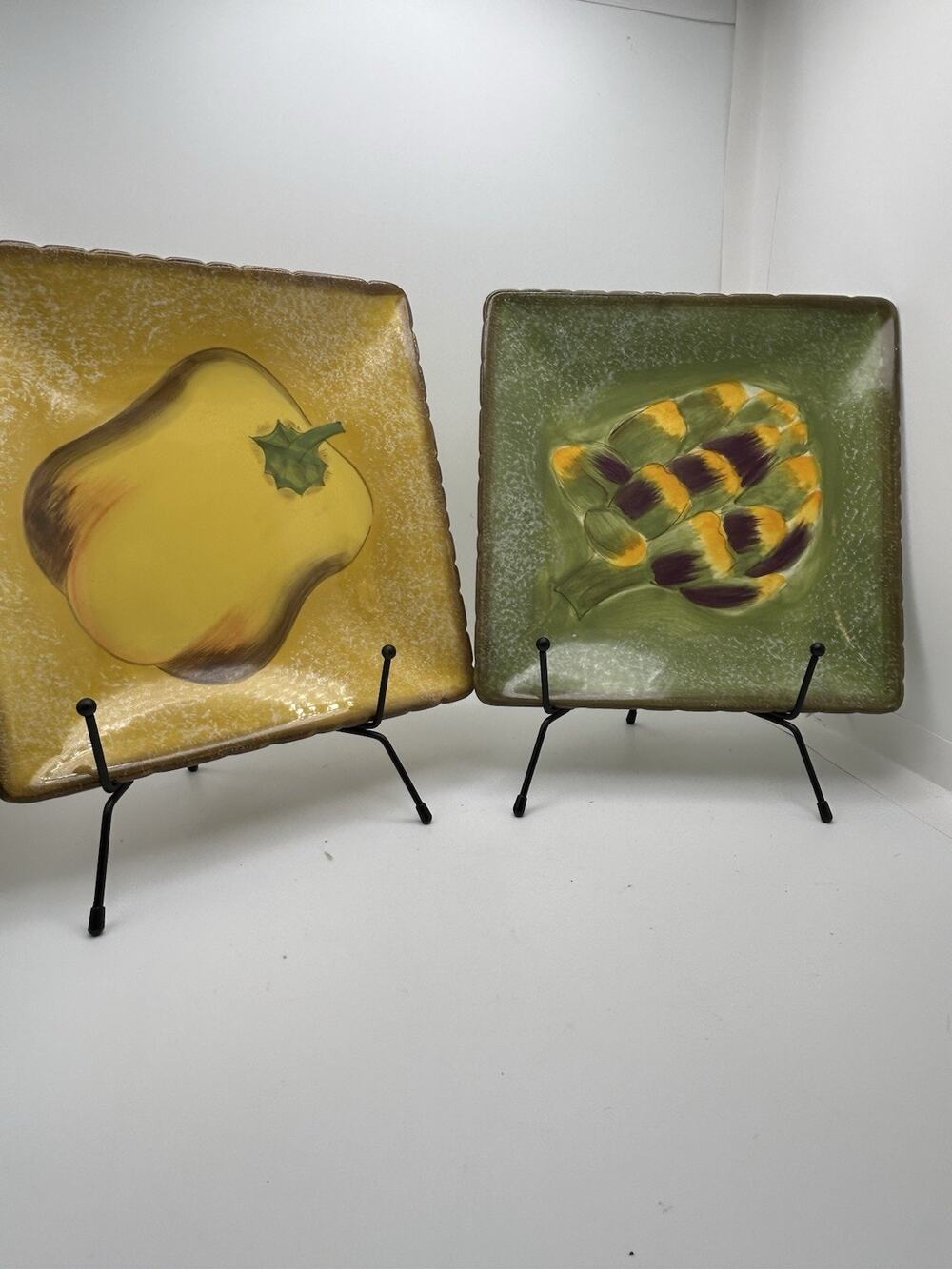 Clay Art Plates. 2 One Is A Bell Pepper And Another Is An Artichoke